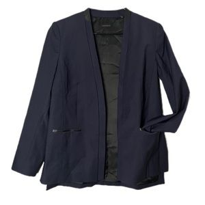 Elie Tahari , navy striped leather collared blazer